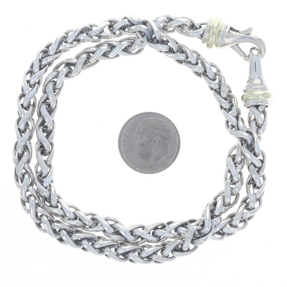 David Yurman 6mm Wheat Chain Necklace 17 1/4" Sterling Silver 925 Yellow Gold14k - Picture 3 of 5